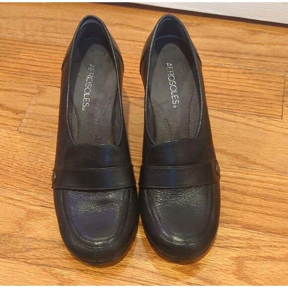 aerosoles Black Chunky Block Heel Penny Loafers Retro Y2K Goth Grunge Emo - Picture 7 of 7